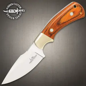 Gil Hibben Diamondback Knife   3 5/8” full tang 7Cr17 steel blade   7 7/8” overall   Pakkawood handle   premium leather sheath included