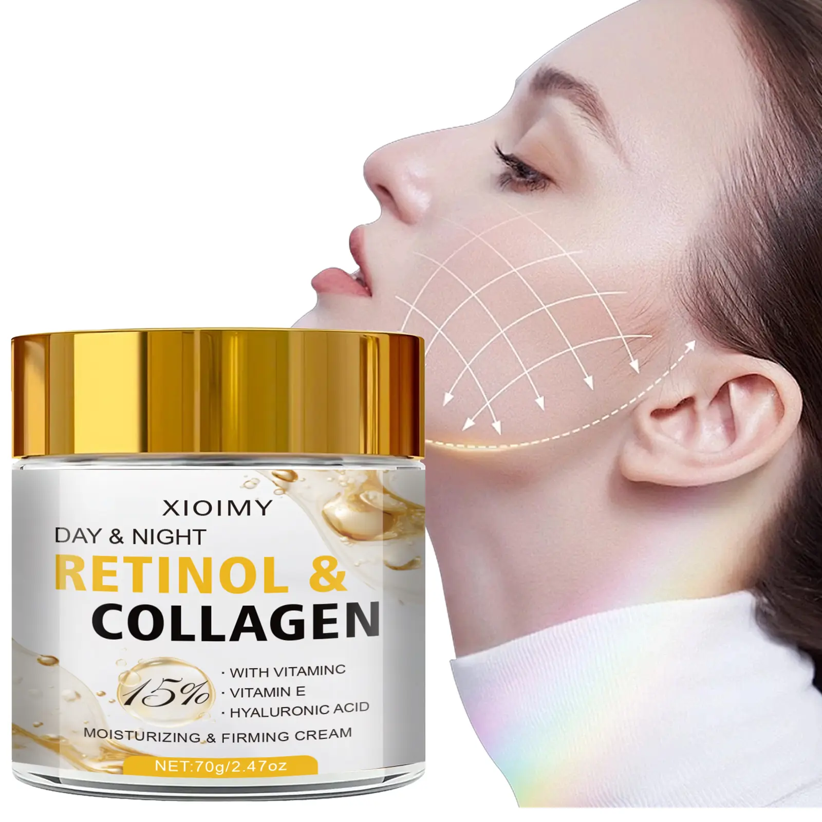 70 g Retinol & Collagen Day & Night Cream, Collagen Complex Moisturizer, Hydrating, Intensely Moisturizing with Vitamin C, Vitamin E and Hyaluronic Acid, Anti-Dryness Dark Spot Treatment for All Skin Types and Daily Radiant Skin