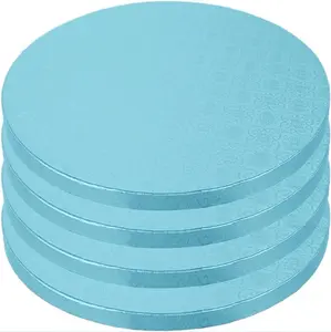 PixiPy Cake Boards (4 Pack, 12 inch, Blue), Reusable Round Cake Drums for Showstopping Desserts, Heavy-Duty Disposable Cardboard Cake Bases W/ Elegant Patterns, Cake Decorating Supplies