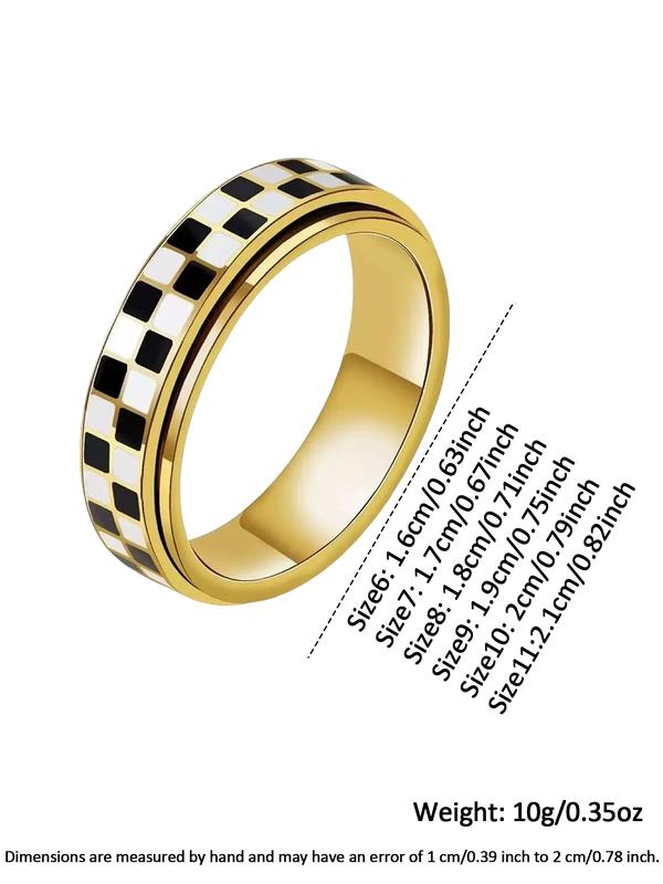 Stainless Steel Checkered Rotating Stress Relief Adjustable Ring, Unisex Casual Daily Wear, Simple Chessboard Design Jewelry