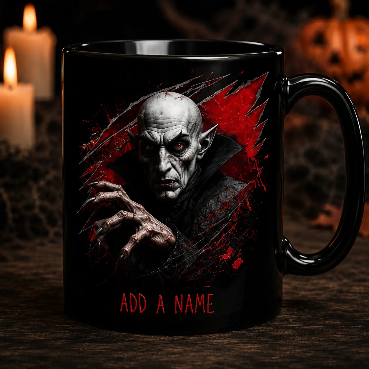 Vampire Halloween Horror Mug, Creepy Gothic Monster Coffee Cup, Personalized Name Spooky Drinkware, Halloween Gift for Horror Lovers