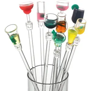 Swizzle Sticks Colorful Clear Beverage Stirrers 9.05" Drink Stirrer  Stirrer Clear Shafts  Drink Stirrers for Bars Cafes Restaurants  Use 10 count