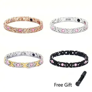 Energy Magnet Bracelet Eco-Friendly Alloy with Diamonds Adjustable Ladies' Wristband Valentine's Day & Christmas Gift