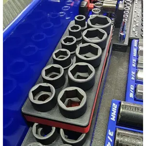 Quinn Low Profile 1/2&Quot; Impact Socket Organizer | Magnetic Toolbox Tray | Fits Harbor Freight 59770 & 59771 | Metric (Blue) Or Sae (Red)