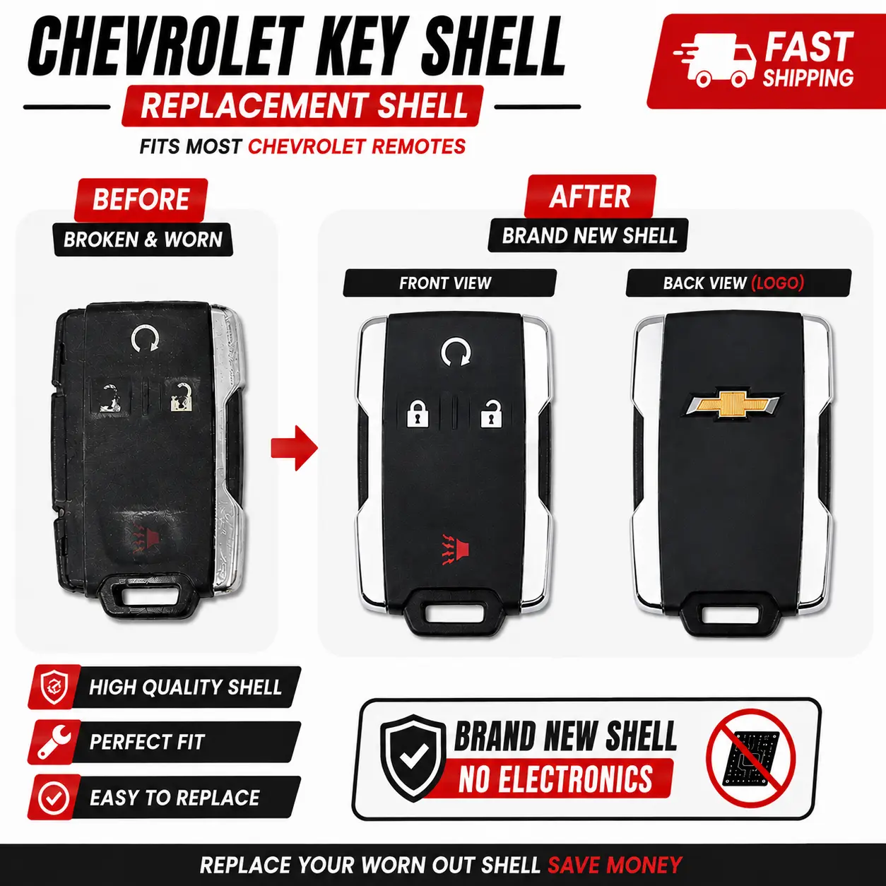 For 2014 - 2023 Chevy silverado Remote Key Fob Shell Case
