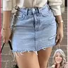 Women's High-Waisted Button-Front Denim Skirt, Light Wash Short Skirt, Comfortable Fit, All-Season Elegant Chic Fashionable Fit Bottom, Mini Skirts