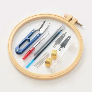 DIY embroidery tool set (round hoop, scissors, needle threader, ripper, thimble)