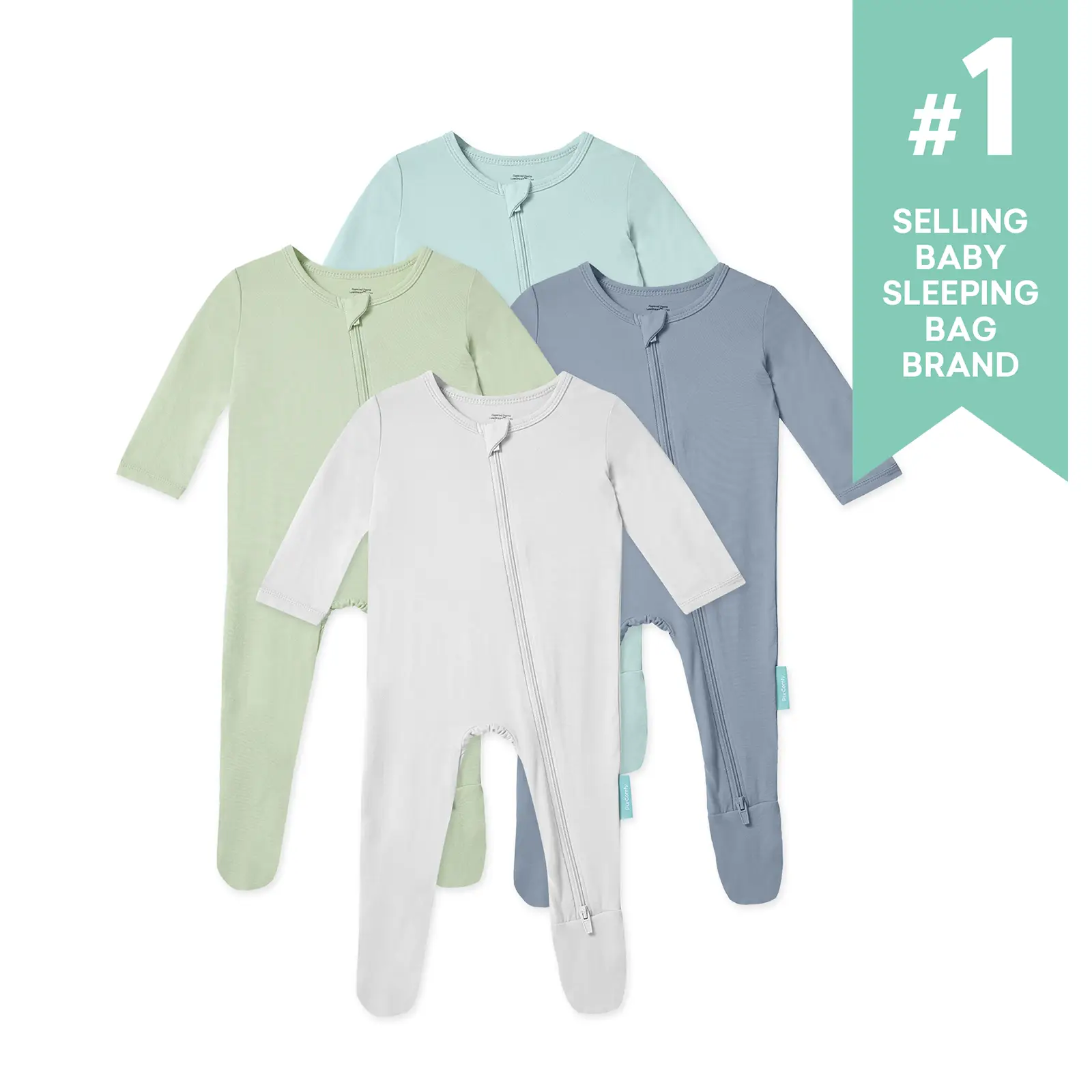 PurComfy 4-pack Supersoft Bamboo Baby Zipper Footie Pajamas, Comfortable Coverall Sleepers for Boys & Girls, Eczema-Soothe Baby Sleepwear (0-24M)