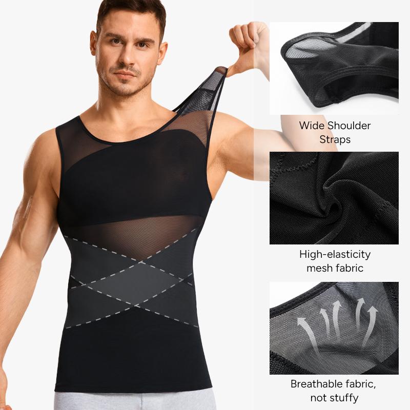 Nebility Men's Compression Shirt for Body Shaper Slimming Menswear Breathable Shapewear Top Shapewear Compression Shapewear Tops Waist Trainer Vest Shapewear Tops