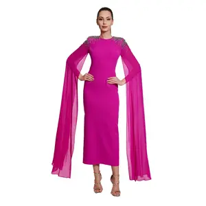 Aisha Fuchsia Cape Dress