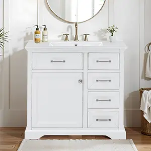 36"  Bathroom Vanity Set with Ceramic Undermount Sink, 2 Tip-Out Drawers & Soft-Close Hinges, White