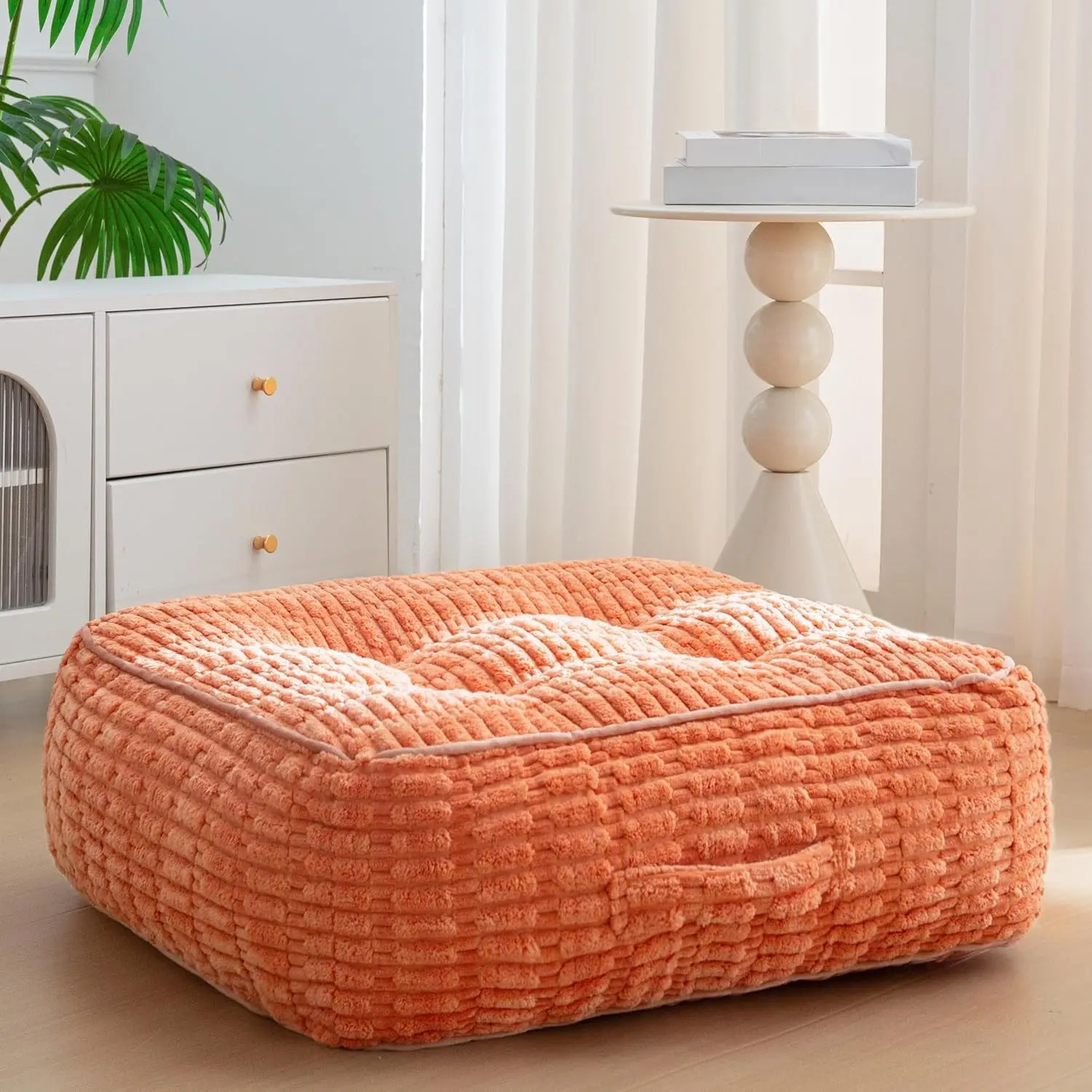 8" Floor Pillow Cushion for Adults, Meditation Cushion Pillow, Blended Corduroy Cover, Large Square Floor Sitting Pillow for Tatami Living Room or Yoga, 22x22 Inch, Coral