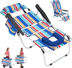 #Summervibes DoCred Deluxe 3N1 Beach Chairs with Face Hole, 5-Position Adjustable Portable Folding Tanning Chair, Heavy Duty Lounge Chair for Poolside, Outdoor, Sunbathing, Lawn, Patio