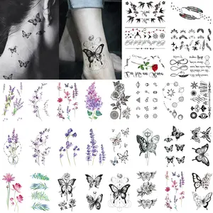 10pcs Color Lavender Small Fresh Waterproof Temporary Tattoo Sticker Line Butterfly Flower Tato Neck Women Men Fake Tattoos Body Fake Tattoos Temporary Tattoo Kit