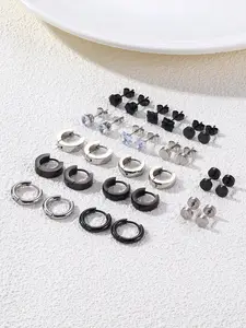 14 pairs of simple and stylish 316L Hypoallergenic Stainless Steel earrings set, fashionable jewelry set, Earring Stacking Set, Stackable Earrings, suitable for both men and women, suitable for daily or party use, can be given as a gift to friends