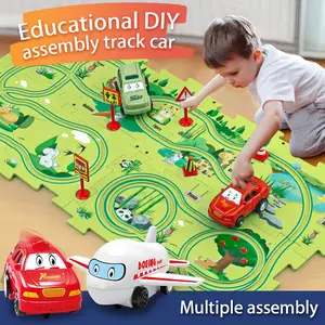Puzzle Racer Kids Car Track Set - Toys for Ages 3 4 5 6 Toys Animals Jigsaw Puzzle Track Car PlaySet for Children's Educational Learning Toy