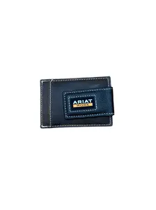 Ariat Men’s Top Grain Leather Men’s Wallet - RFID Blocking Card Case, Magnetic Clip, Slim Profile with Patch Detail