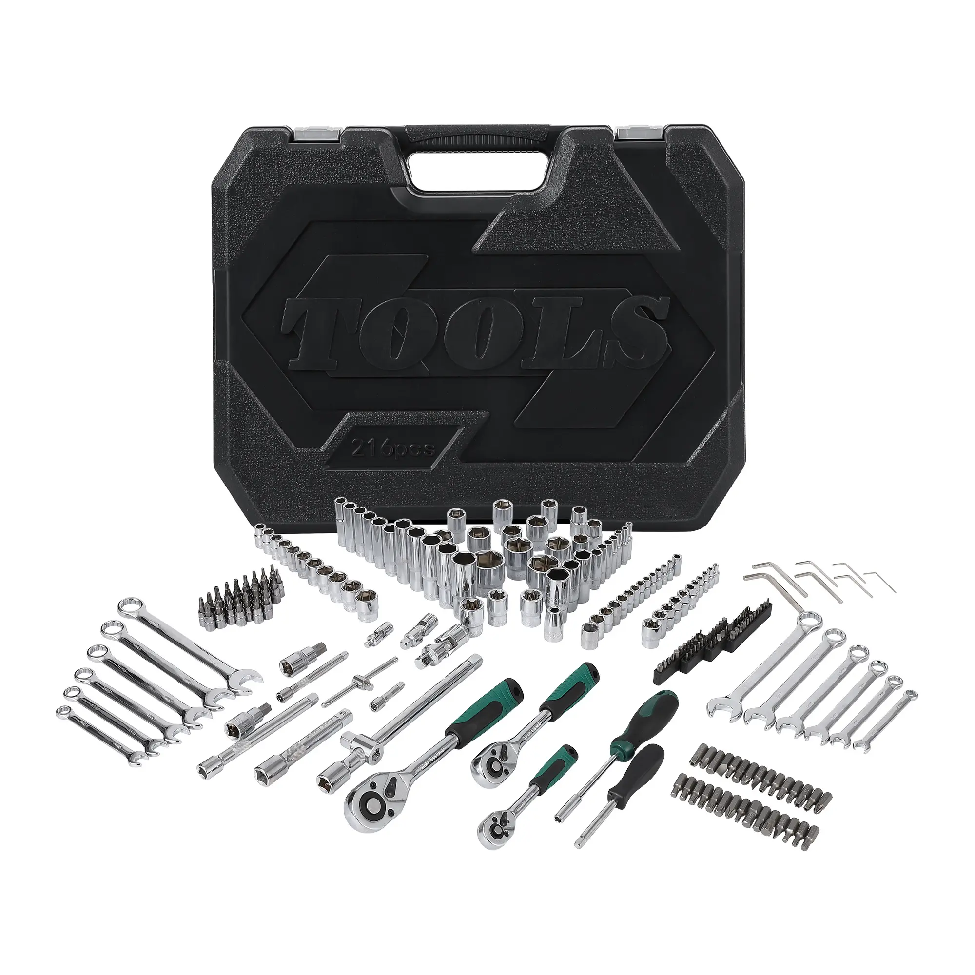 Garvee 216-Piece Mechanic Tools Set - 1/4", 3/8" & 1/2" Drive Sockets, 72-Tooth Quick Release Ratchet, Wrench Kit with Heavy-Duty Case for Auto & Home Repair