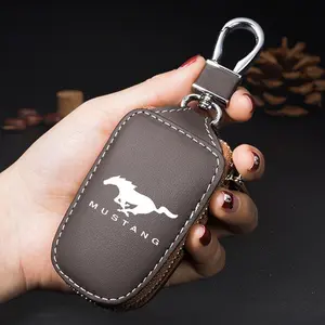 D-Type Leather Keychain Zipper Pouch with Metal Hook, Suitable for Ford Mustang Gt Shelby, Auto Accessories, Car Key Cover, Stylish and Durable