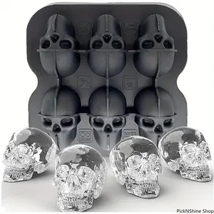 Skull Ice Ball Mold Silicone, 3D Flexible Ice Cube Trays BPA Free, Horror Skull Head Ice Ball Maker For Cocktail Freezerg