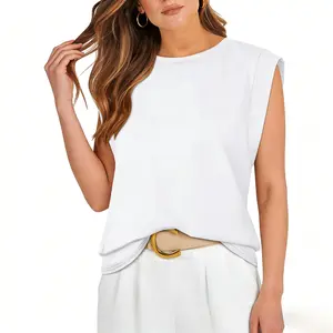 Women's Spring Summer Striped Crew Neck Oversized Sleeveless T-Shirt , Comfortable Soft, Casual Loose Fit Tank Top