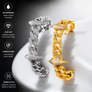 Iced Out Black Panther Cuban Bracelet - Gold-Plated Tarnish-Proof Herringbone Cuban Links, Adjustable Size Bling Effect Hip Hop Look, Luxury Gift Box Item for Men (Everyday Use, Anniversary/Birthday Gift)