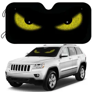 Universal Evil Eye Aluminum Foil Windshield Sun Shade Foldable Quick Install Auto Sun Shield UV Blocking Heat Insulation Keep Vehicle Cool for Cars SUVs Trucks Most Models Window All-Weather All-Seasons Quick-Fold Sunshade