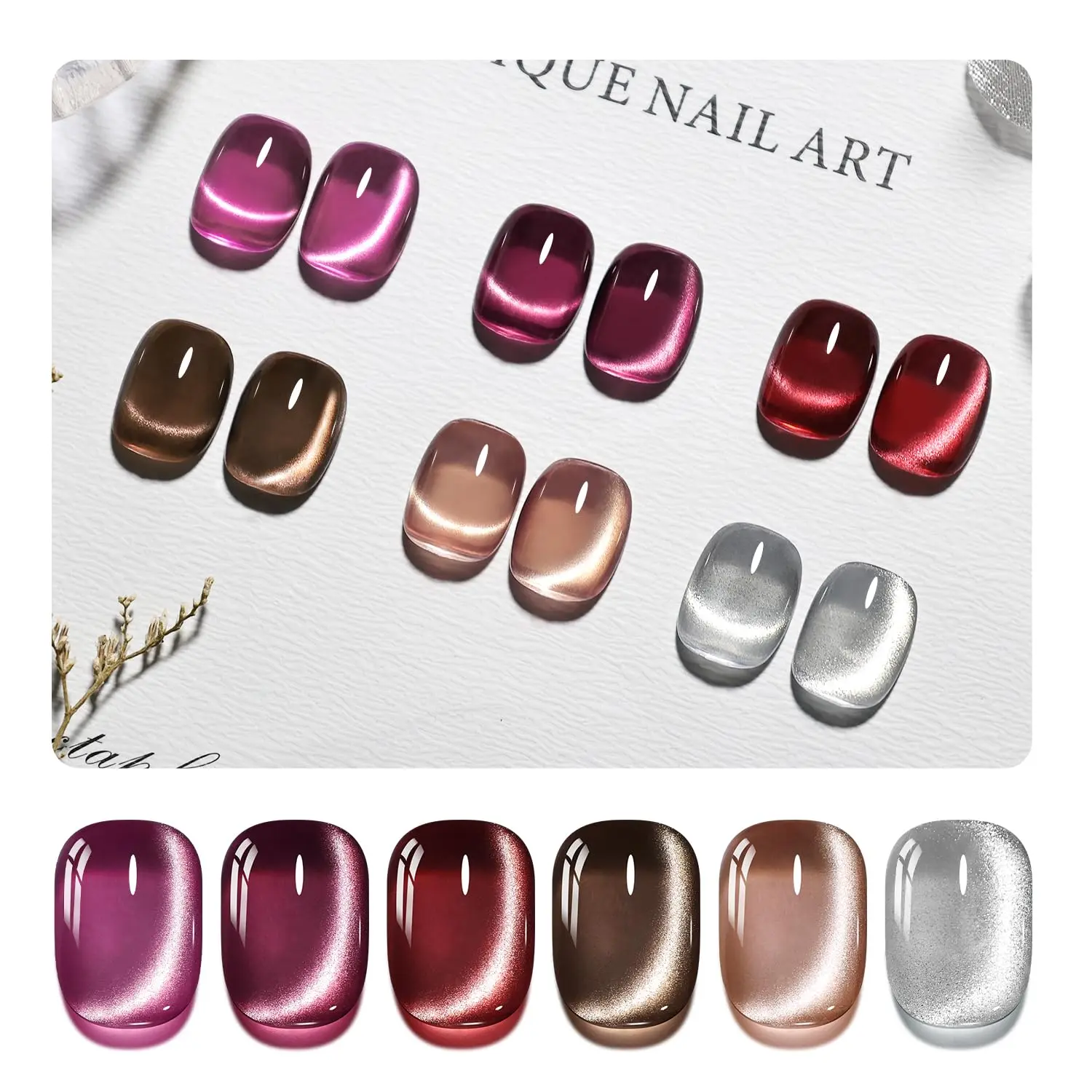 JODSONE Cat Eye Gel Nail Polish Set Purple Red Sliver Collection 6 Colors for Holographic Glitter Cat Eye with Magnet at Home DIY Design Gift for Girls art