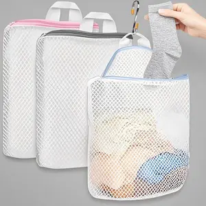 Mesh Laundry Bags for Washing Machine, 3 Pack Reusable Hanging Laundry Bags with Hooks, Delicate Clothes Organizer, Durable Mesh Bags for Socks Underwear, Breathable Wash Bags for Travel Gym Mum