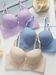 Women's Backless Plain Pattern Lingerie Set, Comfortable Breathable Design, Ideal for Everyday Wear & Stylish