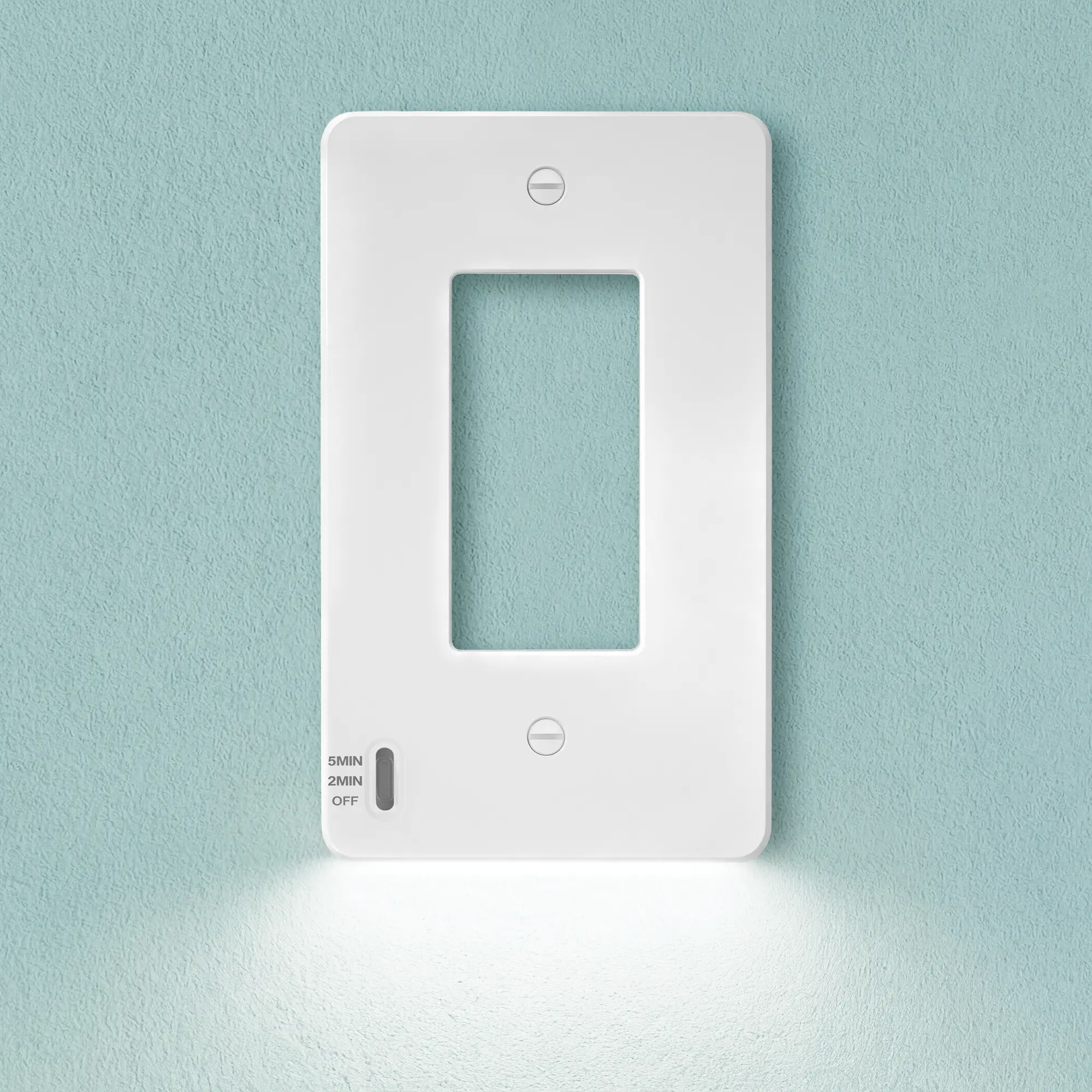 Akicon Modern Infrared Motion Sensor Wall Plate Switch - White, with Nightlight, 2/5 Min Timer, Decorative Wall Cover for Bathroom, Hallway, Minimalist Home Decor Accessory