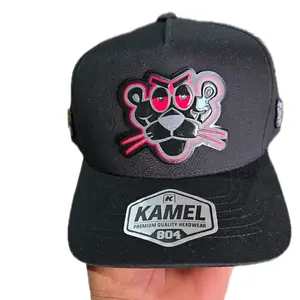 KAMEL 804 Premium Quality Headwear Black Cap with Bold Panther Logo and Red Accents