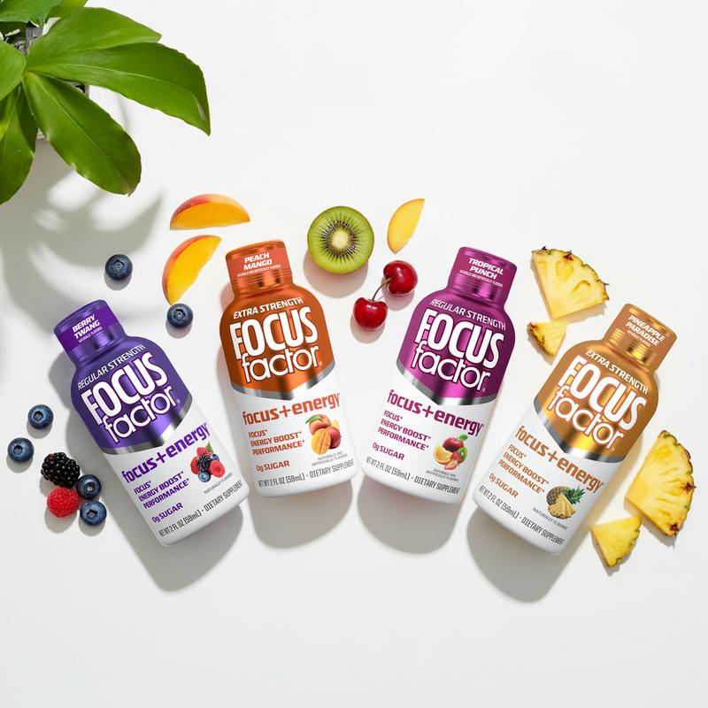 Focus Factor Focus + Energy Shots Extra Strength – Fast Focus, Intense Energy, Performance Support – Pack of 12 – 200mg Caffeine, Nootropics & B-Vitamins