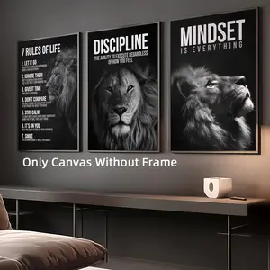 3Pcs/Set Unframed Modern Lion Canvas Poster, Art Print, Abstract Art Prints, Modern Abstract Design, 7 Rules of Life and Mindset Quotes Wall Art, Motivational Wall Art For Home Office, Waterproof Artwork For Gift, Art Wall Decoration