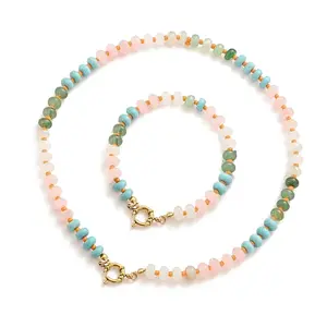 Rainbow Gradient Color Jewelry Set Natural Stone Beaded Necklace and Bracelet