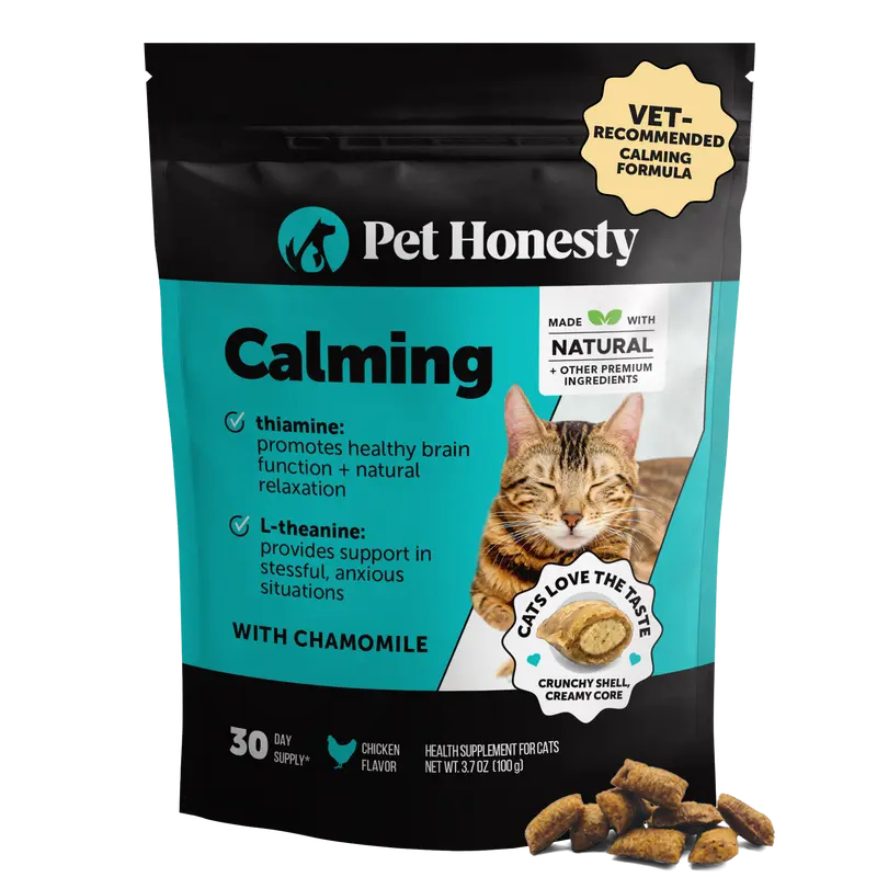 Pet Honesty Dual Texture Calming Treats Supplement for Cats, Anxiety Relief Calming Care with Chamomile, Thiamine & L-Theanine - Chicken