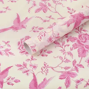 Whaline 60 Sheets Pink Floral Tissue Paper Rose Flower Bird Decorative Wrapping Paper Chinoiserie Art Paper for Birthday Baby Shower Party DIY Crafts, 14 X 20 Inch