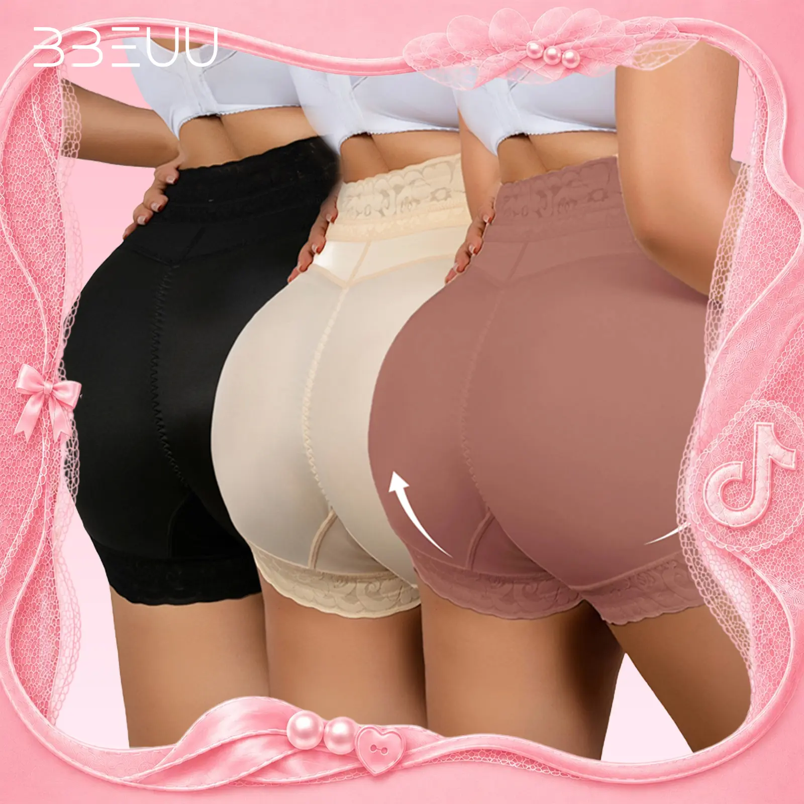 BBEUU High-Waisted Briefs for Women – Lace Trim & Mesh Panels, Elastic Breathable, Non-Slip Strips, Versatile Simple Panty
