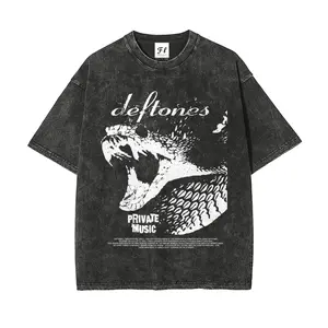 Men's Unisex Deftones Vintage Washed Graphic T-Shirt - Round Neck, Short-Sleeve, Soft Stretch Fabric, Retro Rock Style Casual Streetwear Top