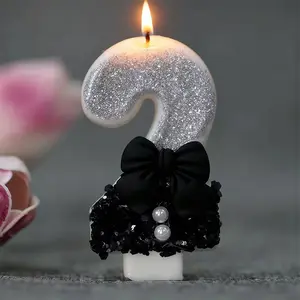 1pcs Black Bow Birthday Party Decorations, Black Coquette Birthday Supplies, Coquette Cake Topper Candles, Bow Cake Decorations, Suitable for Girls' and Women's Birthdays and Anniversaries