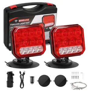 Wireless Trailer Lights Dual Function Magnetic LED Trailer Tow Lights with Tail Lights/Brake Lights/Turn Signal/Reverse/Strobe Lights