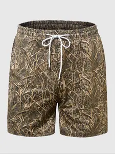 Men's Regular Fit Camo Print Boxer Brief Swim Shorts, Camo Swim Trunks, Casual Comfy Breathable Swim Shorts for Summer, Men's Swimwear for Beach Vacation, Swim Bottoms