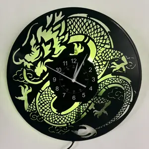Gothic Dragon-Shaped Vinyl Record Wall Clock, Handcrafted Art Decoration, Unique LED Design, Suitable for Bedrooms, Living Rooms, Offices