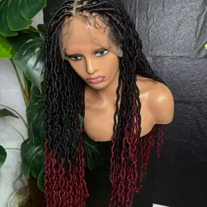 Lock Braided Wig with Red Gradient Ends for Stylish Outfits and Everyday Use