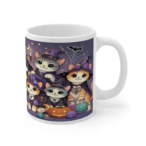 Witchy Kitty Crew Halloween Mug Ceramic Beverage Drinkware Coffee Cup Tumbler