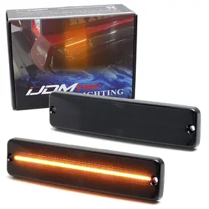 iJDMTOY Dark Smoked Lens Amber Full LED Strip Front Fender Flare Side Marker Lights For Jeep 1987-1995 Wrangler YJ, Powered by 50-SMD LED