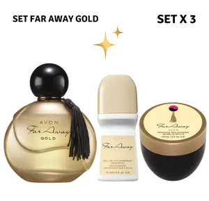 Far Away Gold Fragrance Gift Set AVON | Perfume, Roll-On Deodorant & Body Cream (3-Piece Set)