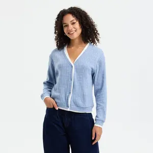 Women's Long Sleeve V-Neck Cardigan Sweater - Universal Thread Blue L