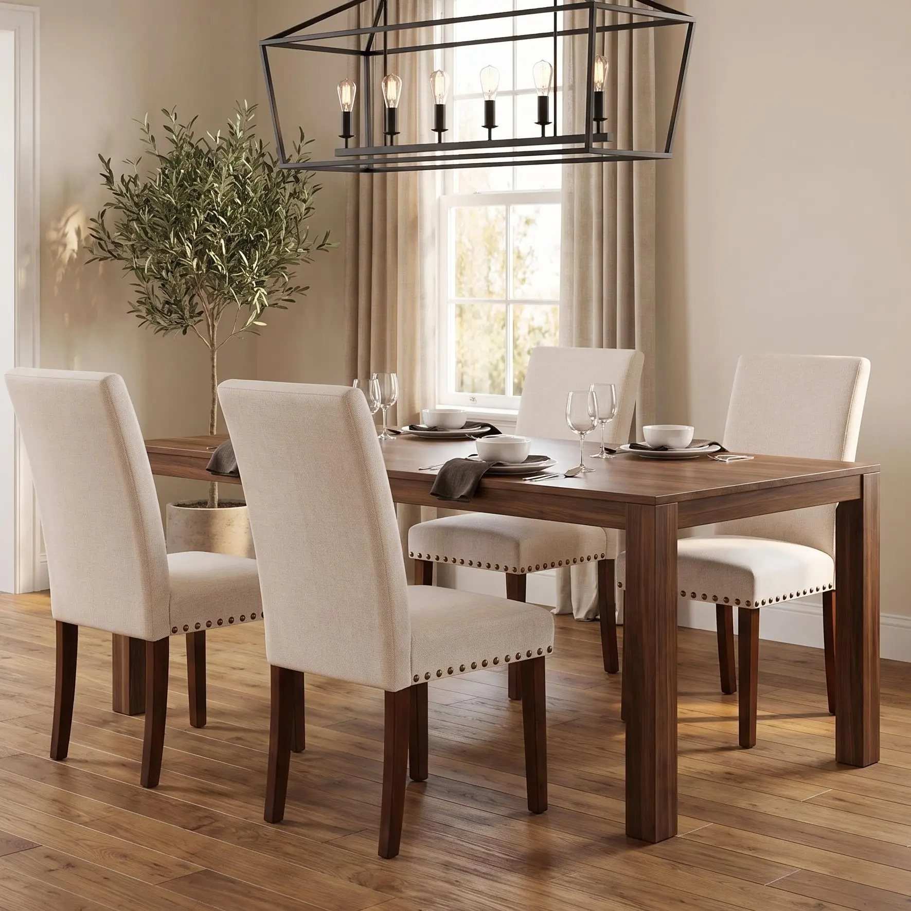 COLAMY Upholstered Parsons Dining Chair – set of 2/4,Fabric & PU Leather Options, Nailhead Accents, Lightweight & Easy Assembly, for Dining Room / Kitchen / Side Seating