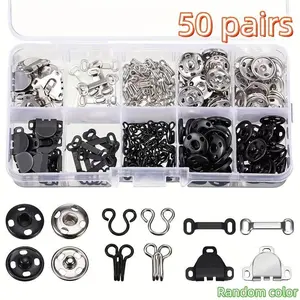 50 pairs of 3 styles of skirt buckles, collar hooks, and pants hooks with concealed buckles. Sewing button clothing fixing tool with metal button fasteners. Suitable for DIY pants, skirts, dresses, and hand sewing